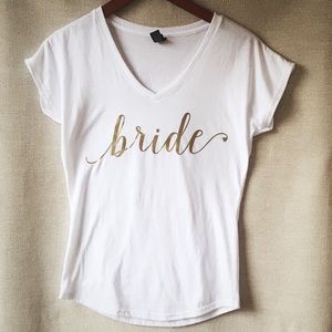 Bride Metallic Gold Letter Graphic V-Neck T-shirt